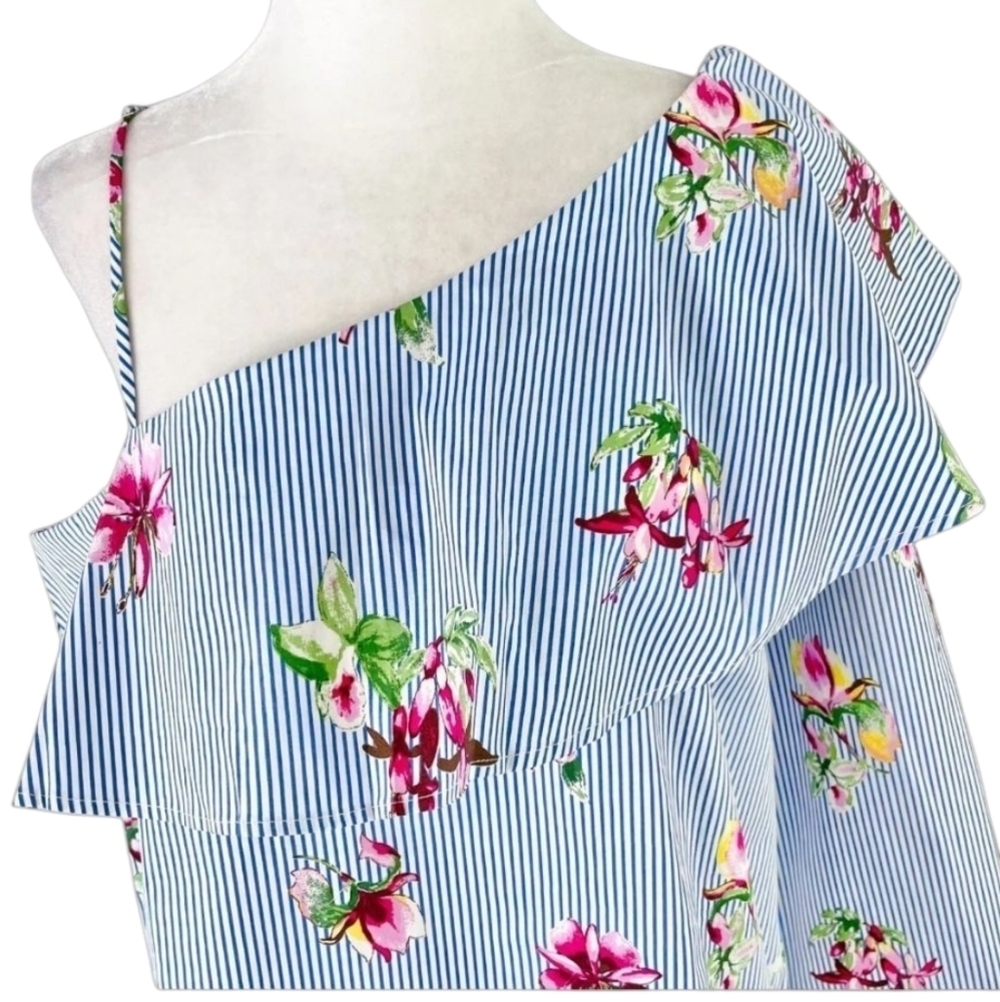 Lumiere Floral Striped One Shoulder Small Blouse NWT - Picture 8 of 12